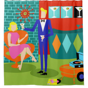 Retro Martini Couple Shower Curtain