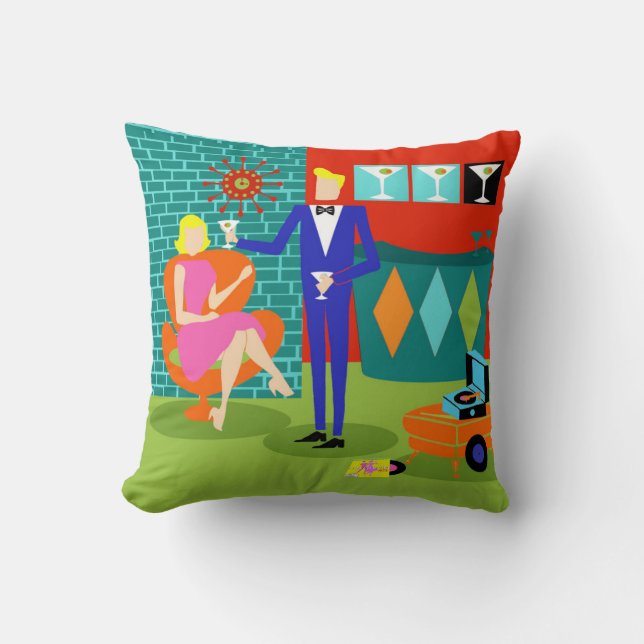 Retro Martini Couple Throw Pillow (Front)