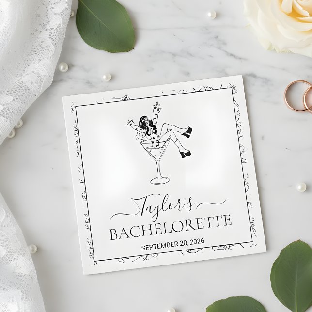 Retro Martini Girl Bachelorette Party Custom  Napkin (Creator Uploaded)