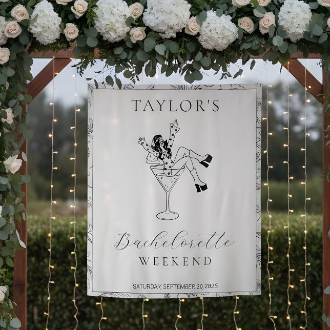 Retro Martini Girl Bachelorette Weekend Backdrop Tapestry (Creator Uploaded)