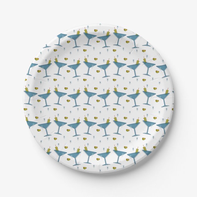Retro Martini Madness Striped Paper Plate (Front)
