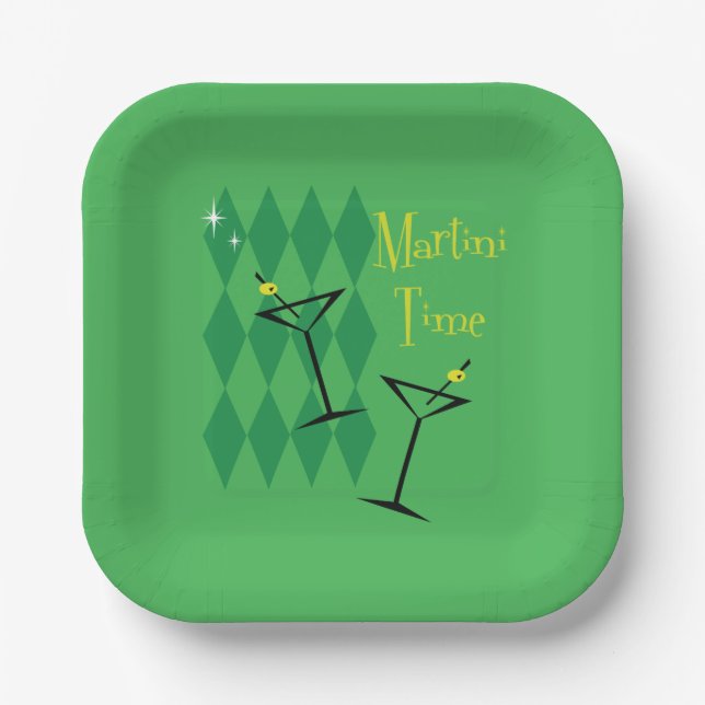 Retro Martini Napkins Paper Plate (Front)