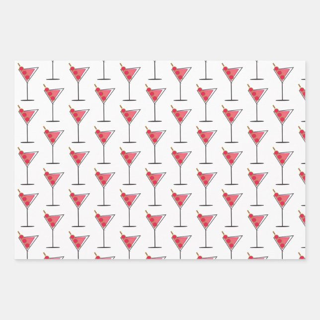 Retro Martinis 3 ways Wrapping Pape Sheet Set of 3 (Front)