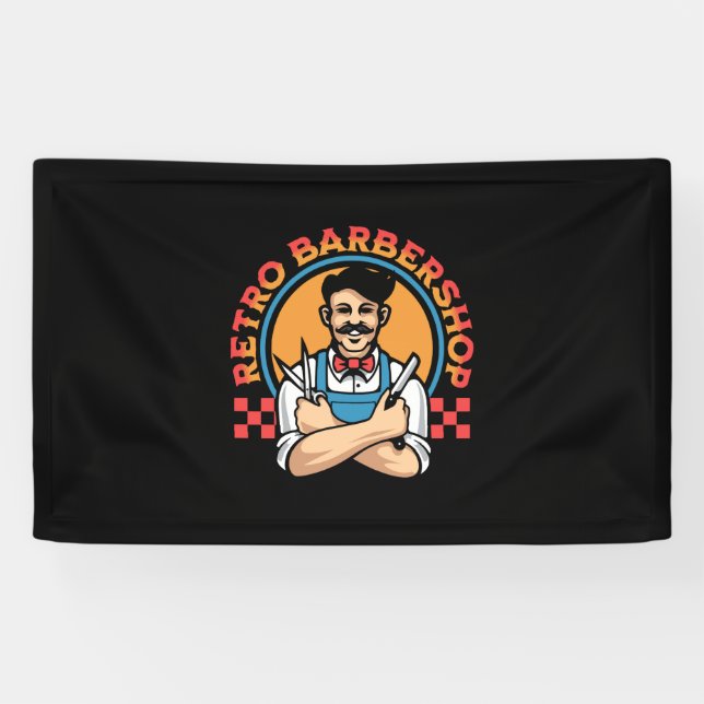 Retro Mascot Barbershop Banner (Horizontal)
