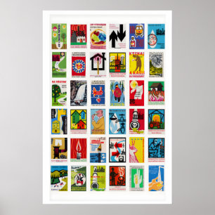 Retro Matchbox Labels Wall Art, Grid Collage Poster
