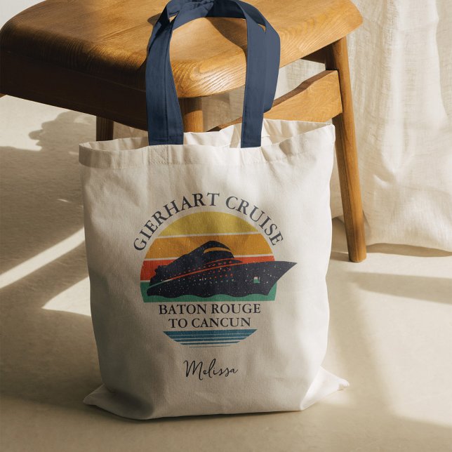 Retro Matching Family Cruise Trip Personalised Tote Bag (Family Cruise Matching Summer Vacation Tote Bag)