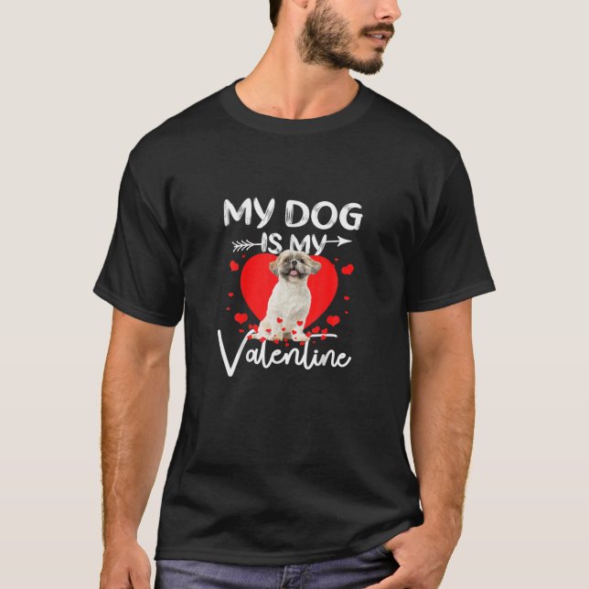 Retro Matching Valentine Day Heart Shih Tzu Dog Lo T-Shirt (Front)