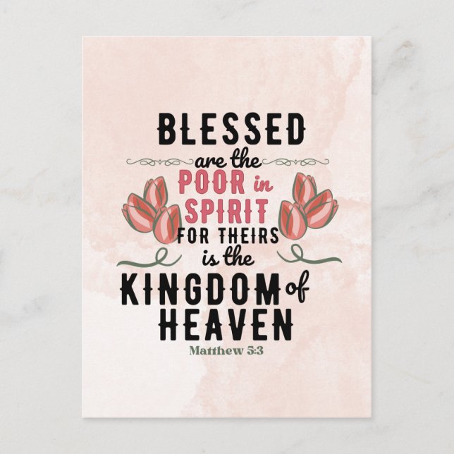 Retro Matthew 5:3 Tulips Watercolor Postcard (Front)