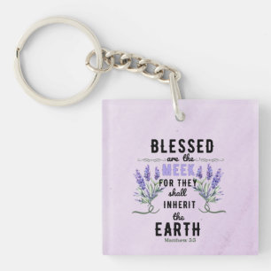 Retro Matthew 5:5 Lavender Watercolor Key Ring