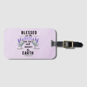 Retro Matthew 5:5 Lavender Watercolor Luggage Tag