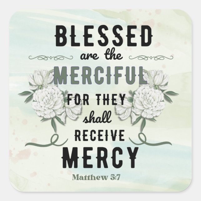 Retro Matthew 5:7 Bible Verse Square Sticker (Front)