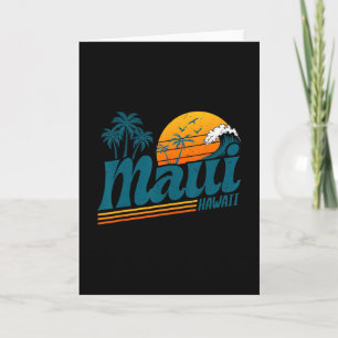 Retro Maui Hawaii Hawaiian Island Palm Tree Beach Card