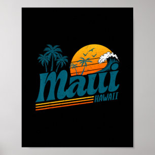 Retro Maui Hawaii Hawaiian Island Palm Tree Beach Poster