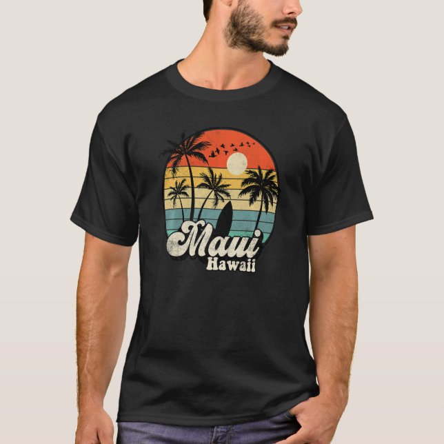 Retro Maui Hawaii Hawaiian Vacation Beach Surfing  T-Shirt (Front)