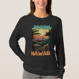 Retro Maui Hawaii Palm trees Ocean Surfing T-Shirt