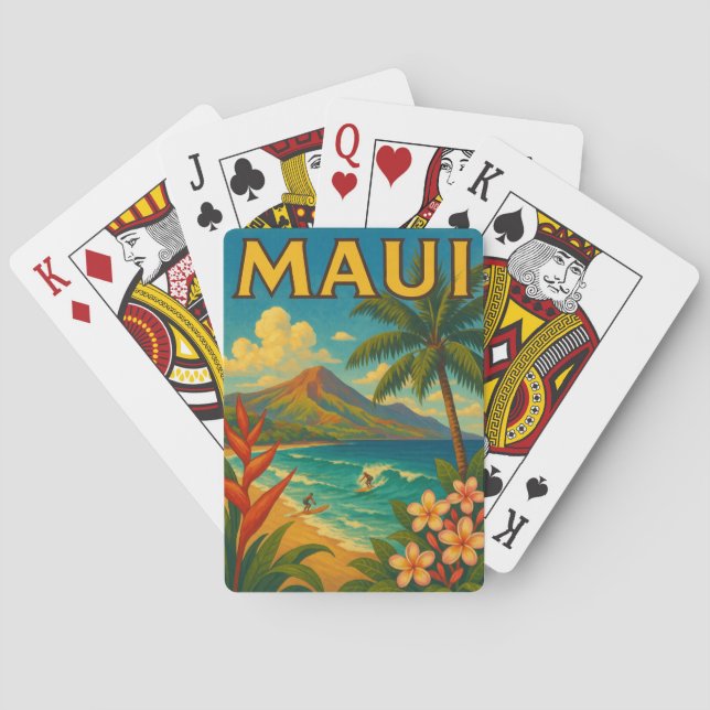 Retro Maui Hawaii Surfer Paradise Travel Playing Cards (Back)