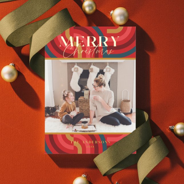 Retro Maximalist Geometric Red Christmas Photo (Creator Uploaded)