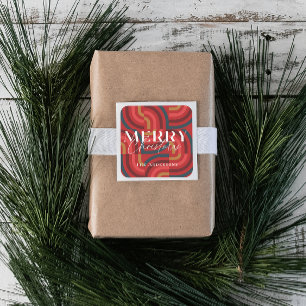 Retro Maximalist Geometric Red Christmas Square Sticker
