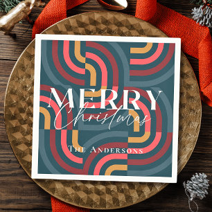 Retro Maximalist Geometric Teal Christmas Napkin