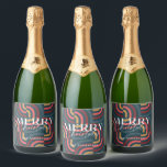 Retro Maximalist Geometric Teal Christmas Sparkling Wine Label<br><div class="desc">This retro,  maximalist,  kitsch,  and modern "Merry Christmas" holiday bottle label features a teal background with geometric patterns. Personalise it for your needs. You can find matching products at my store.</div>