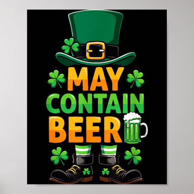 Retro may contain beer leprechaun st patrick's day poster (Front)