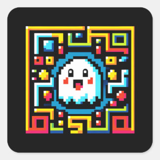 Retro Maze Runner: Pixel Ghost Square Sticker