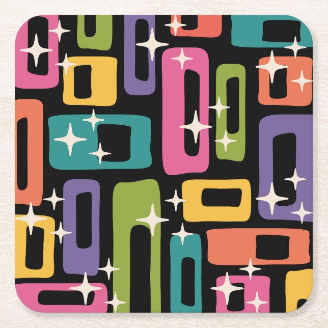 Retro MCM Abstract Atomic Age Pattern Square Paper Coaster (Front)