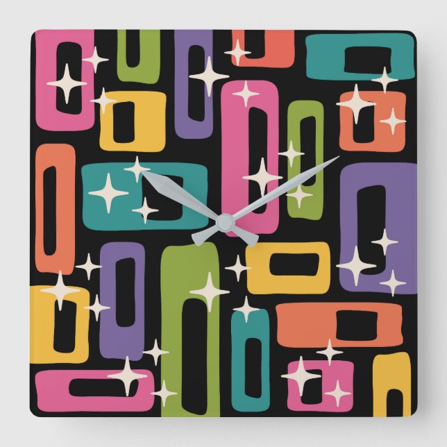 Retro MCM Abstract Atomic Age Pattern Square Wall Clock (Front)