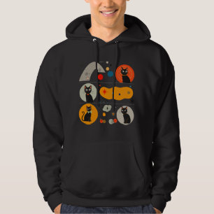 Retro MCM Black Cat: Cosmic Abstract Graphic Art Hoodie