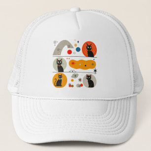 Retro MCM Black Cat: Cosmic Abstract Graphic Art Trucker Hat