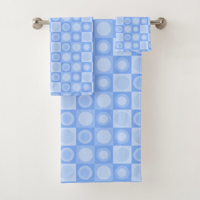 Retro MCM Geometric Pattern Baby Blue Bath Towel Set (Insitu)