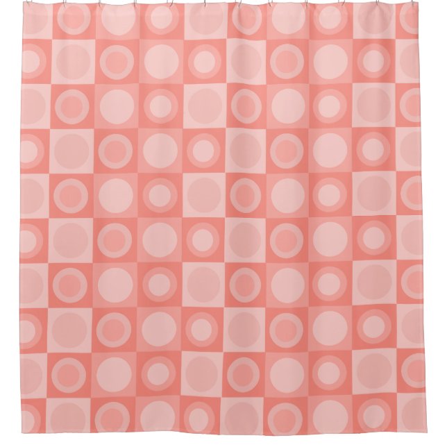 Retro MCM Geometric Pattern Salmon Pink Shower Curtain (Front)