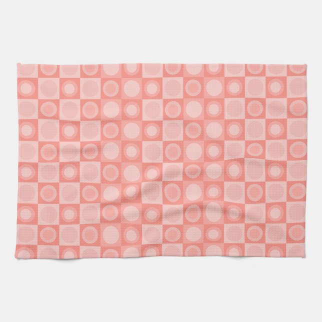 Retro MCM Geometric Pattern Salmon Pink Tea Towel (Horizontal)