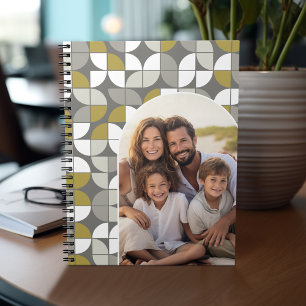 Retro MCM pattern - Arch Photo - Taupe Gold Notebook