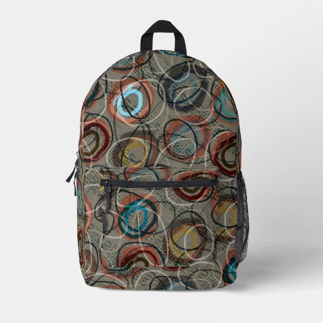 Retro MCM Wonky Circles Earth Colours Printed Backpack (Front)
