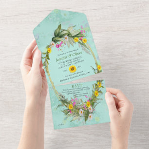 Retro Meadow Classic Flowers All In One Invitation