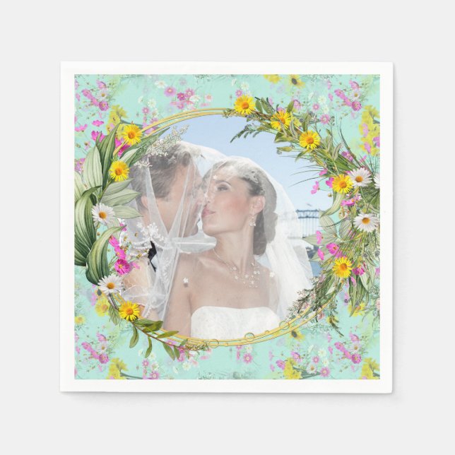 Retro Meadow Classic Flowers Napkin (Front)