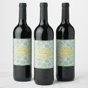 Retro Meadow Classic Flowers Wine Label