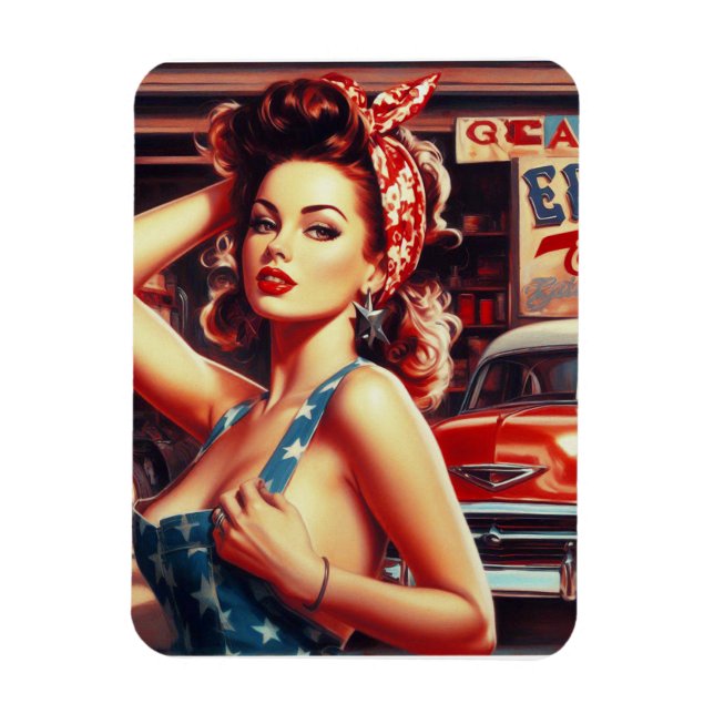 Retro Mechanic Girl Magnet (Vertical)