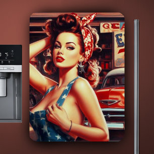 Retro Mechanic Girl Magnet