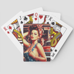 Retro Mechanic Girl Playing Cards