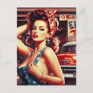 Retro Mechanic Girl Postcard