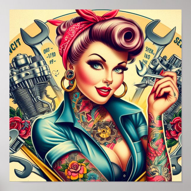 Retro Mechanic Girl Poster (Front)