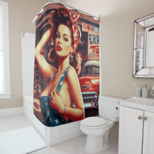Retro Mechanic Girl Shower Curtain