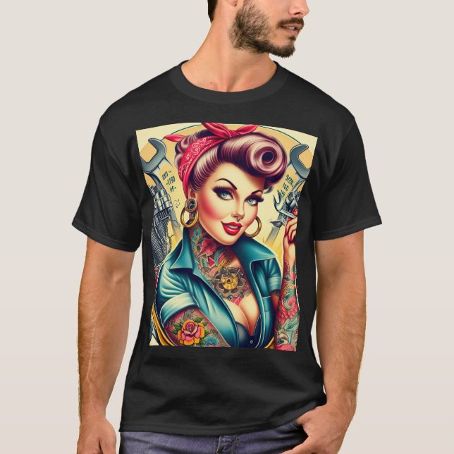 Retro Mechanic Girl T-Shirt (Front)