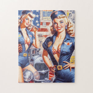 Retro Mechanic Pin-up Jigsaw Puzzle