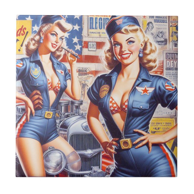 Retro Mechanic Pin-up Tile (Front)