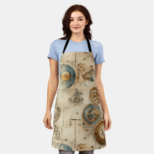 Retro Mechanical Blueprint Sepia Brown Apron