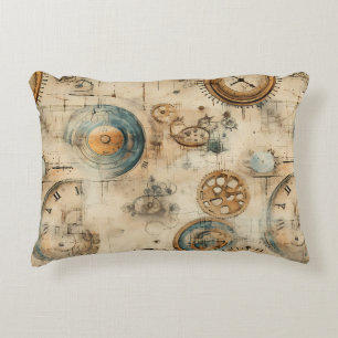 Retro Mechanical Blueprint Sepia Brown Decorative Cushion