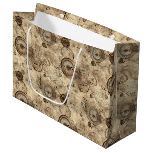 Retro Mechanical Blueprint Sepia Brown Large Gift Bag